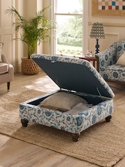 Nina Campbell Solana Indigo Blue Mason Square Ottoman - Image 2 of 7