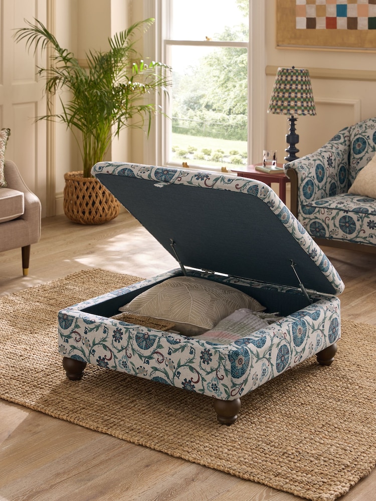 Nina Campbell Solana Indigo Blue Mason Square Ottoman - Image 2 of 7