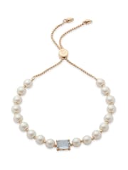 Lauren Ralph Lauren Gold Tone Pearl and Light Sapphire Stone Slider Bracelet - Image 1 of 1