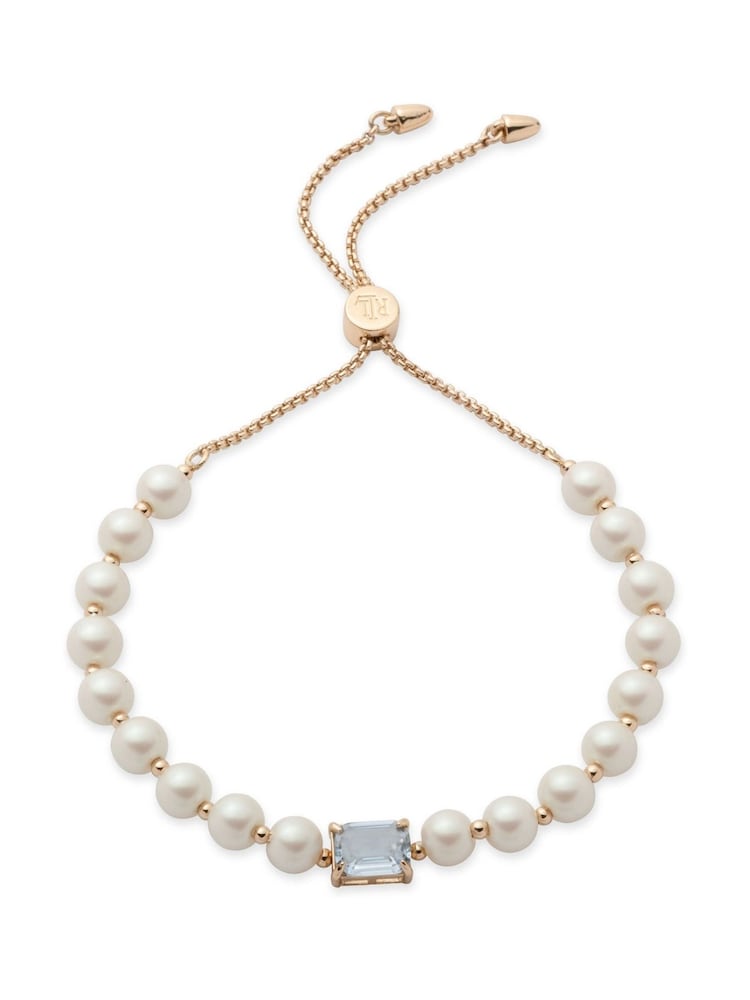 Lauren Ralph Lauren Gold Tone Pearl and Light Sapphire Stone Slider Bracelet - Image 1 of 1