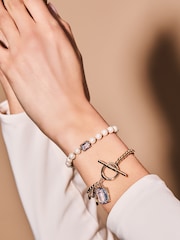 Lauren Ralph Lauren Gold Tone Pearl and Light Sapphire Stone Slider Bracelet - Image 3 of 3