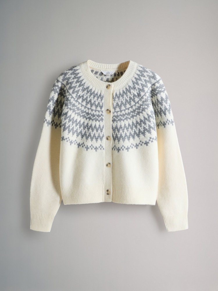 The Set Dark Grey/Cream 2 Pack Fairilse Pattern Knitted Jumper and Cardigan Set - Image 2 of 5