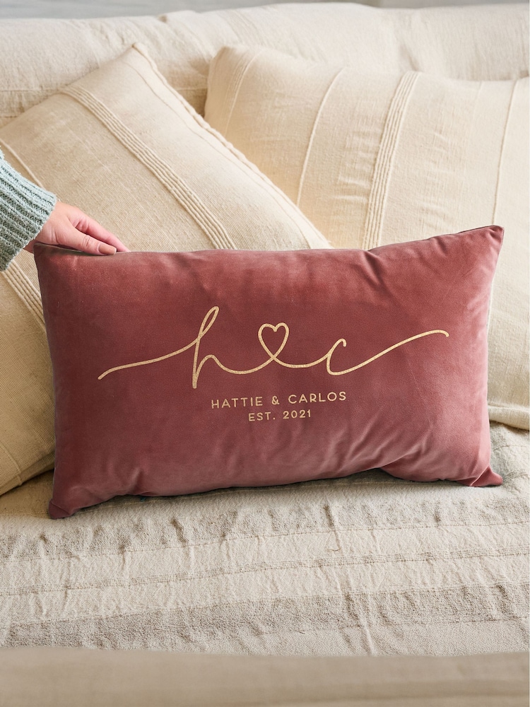 Couples Initials Velvet Cushion by No Ordinary Gift - Image 1 of 4