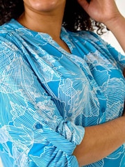 Roman Blue Curve Textured Floral Print V-Neck Blouse - Image 5 of 5