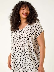 Roman Black Curve Spot Print Cocoon Stretch T-Shirt - Image 1 of 5