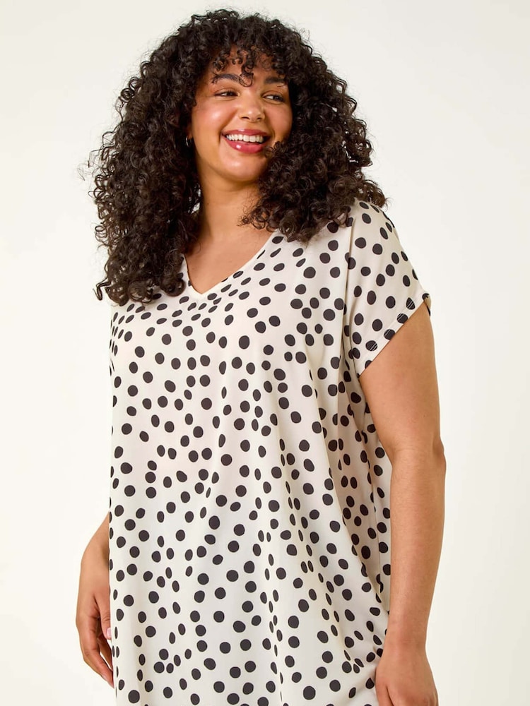 Roman Black Curve Spot Print Cocoon Stretch T-Shirt - Image 1 of 5
