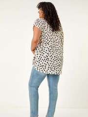 Roman Black Curve Spot Print Cocoon Stretch T-Shirt - Image 3 of 5
