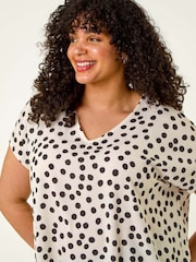 Roman Black Curve Spot Print Cocoon Stretch T-Shirt - Image 4 of 5