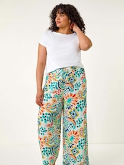 Roman Blue Curve Abstract Print Trousers - Image 1 of 5