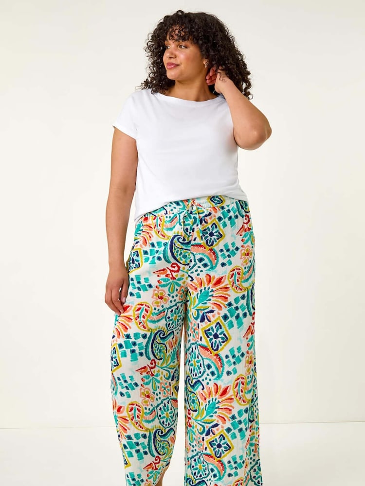 Roman Blue Curve Abstract Print Trousers - Image 1 of 5