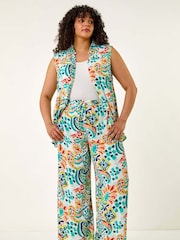 Roman Blue Curve Abstract Print Trousers - Image 2 of 5