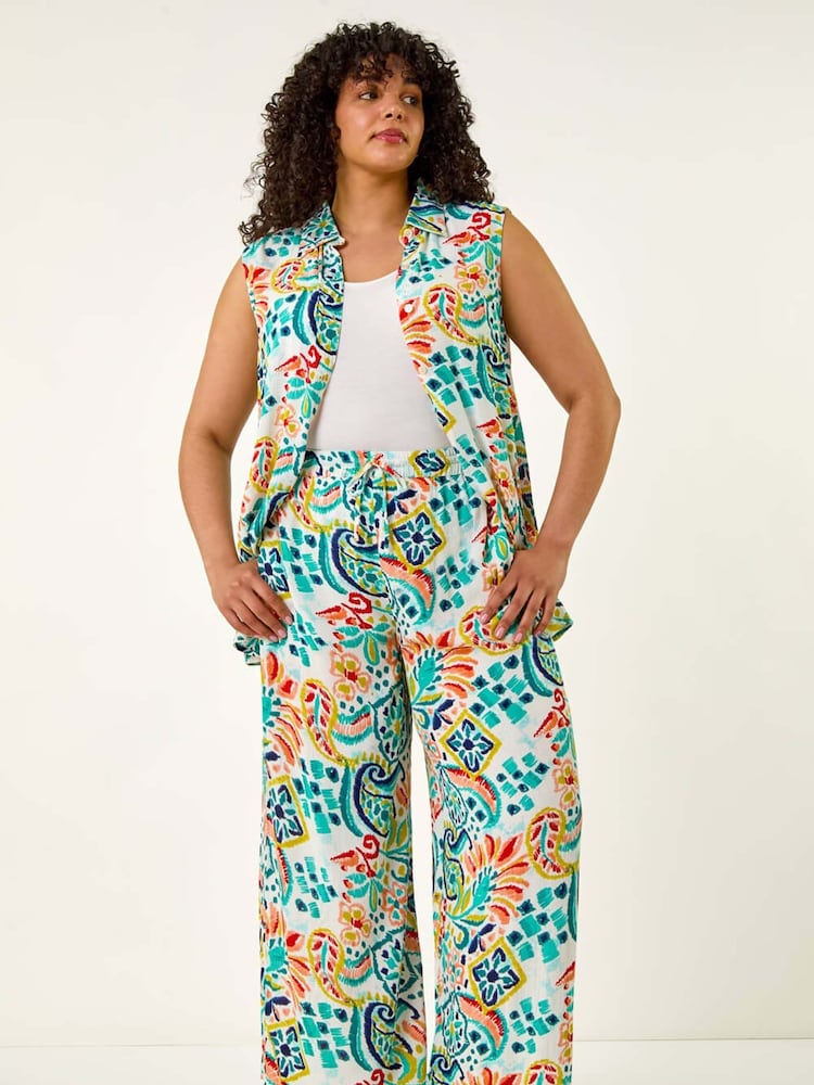 Roman Blue Curve Abstract Print Trousers - Image 2 of 5