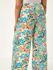 Roman Blue Curve Abstract Print Trousers - Image 3 of 5