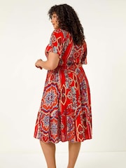 Roman Curve Print Shirred Midi Dress - Imagem 2 de 5