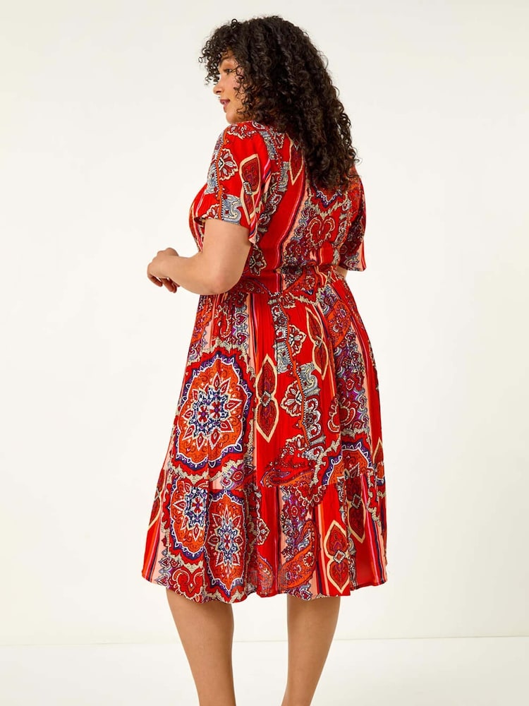 Roman Curve Print Shirred Midi Dress - Imagem 2 de 5