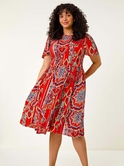 Roman Curve Print Shirred Midi Dress - Imagem 3 de 5