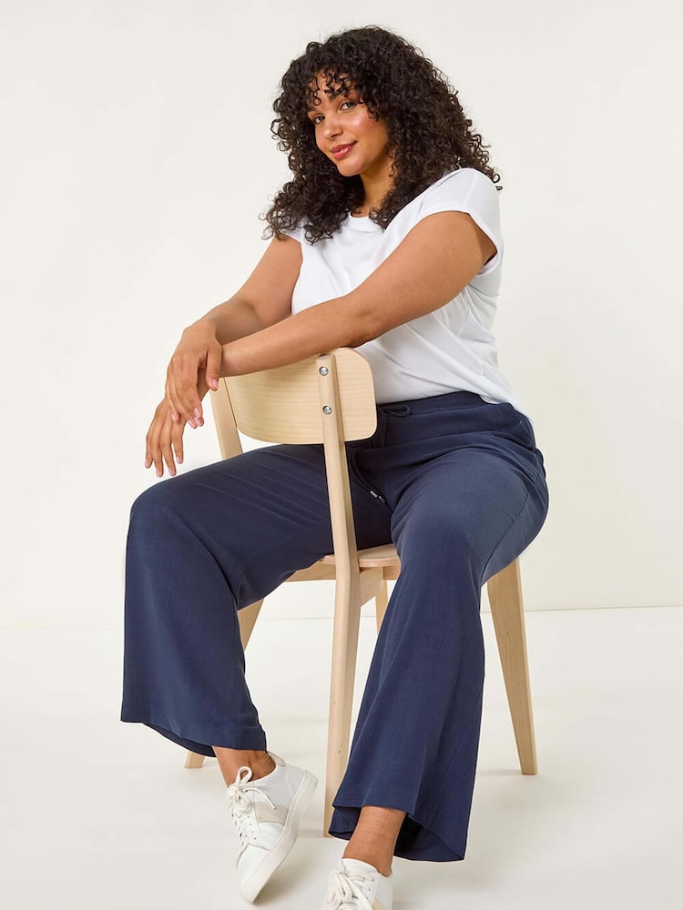 Roman Blue Curve Linen Mix Trousers - Image 1 of 5
