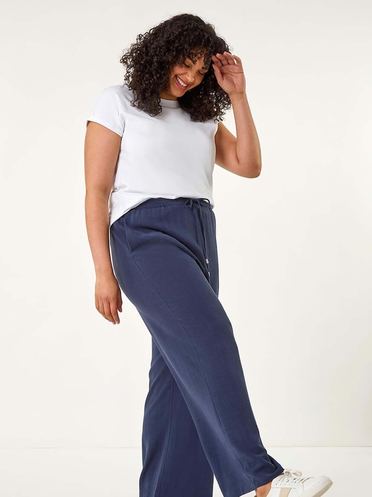 Roman Blue Curve Linen Mix Trousers - Image 2 of 5