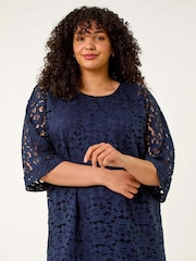 Roman Blue Curve Lace Front Stretch Blouse - Image 1 of 5