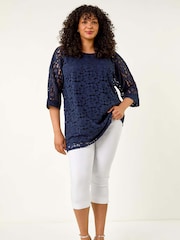 Roman Blue Curve Lace Front Stretch Blouse - Image 2 of 5