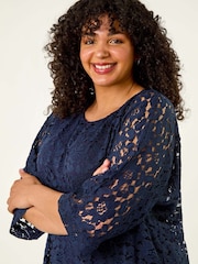 Roman Blue Curve Lace Front Stretch Blouse - Image 4 of 5