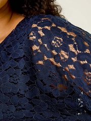 Roman Blue Curve Lace Front Stretch Blouse - Image 5 of 5