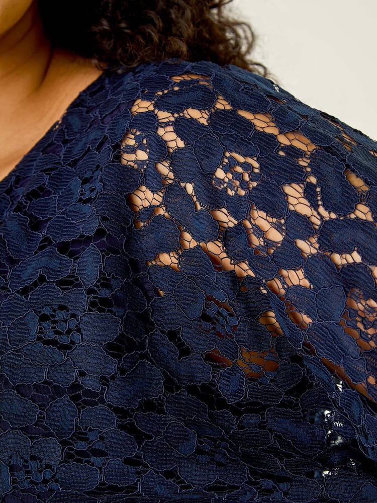 Roman Blue Curve Lace Front Stretch Blouse - Image 5 of 5