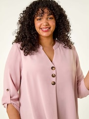 Roman Pink Curve Textured Buttoned Tunic Top - Image 1 of 5