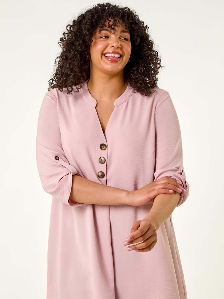 Roman Pink Curve Textured Buttoned Tunic Top - Image 2 of 5