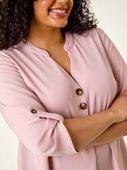 Roman Pink Curve Textured Buttoned Tunic Top - Image 3 of 5