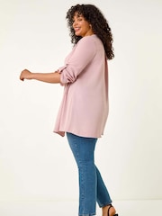 Roman Pink Curve Textured Buttoned Tunic Top - Image 4 of 5
