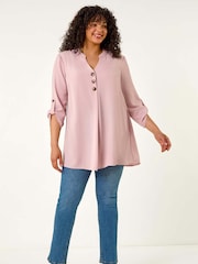 Roman Pink Curve Textured Buttoned Tunic Top - Image 5 of 5