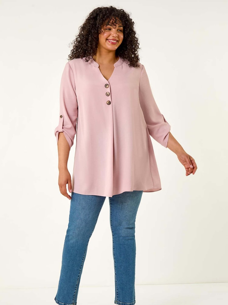 Roman Pink Curve Textured Buttoned Tunic Top - Image 5 of 5