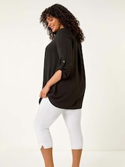 Roman Black Curve Textured Buttoned Tunic Top - Image 3 of 5