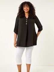 Roman Black Curve Textured Buttoned Tunic Top - Image 4 of 5
