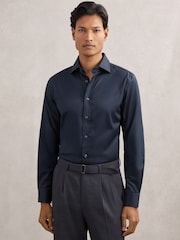 Reiss Blue Bishopsgate Regular Fit Cotton-Tencel Stretch Shirt - Image 1 of 8