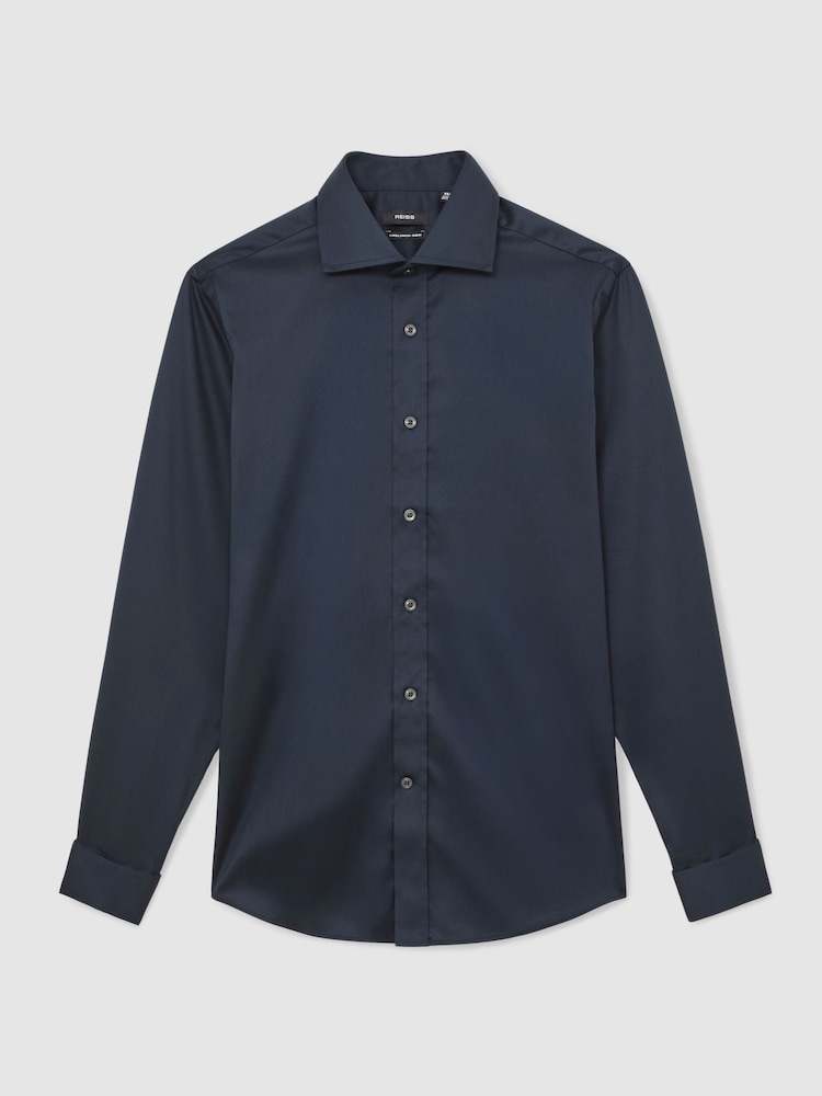 Reiss Blue Bishopsgate Regular Fit Cotton-Tencel Stretch Shirt - Image 8 of 8 Reiss Blue Bishopsgate Regular Fit Cotton-Tencel Stretch Shirt - Image 8 of 8