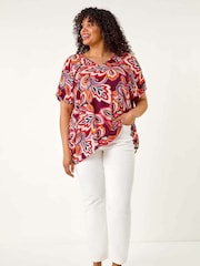 Roman Multi Curve Floral Print Cold Shoulder Blouse - Image 2 of 5