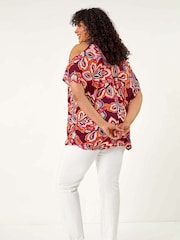 Roman Multi Curve Floral Print Cold Shoulder Blouse - Image 3 of 5