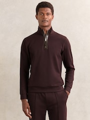 Reiss Cherry Red Hale Leather-Placket Interlock Sweatshirt - Image 1 of 5
