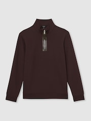 Reiss Cherry Red Hale Leather-Placket Interlock Sweatshirt - Image 2 of 5