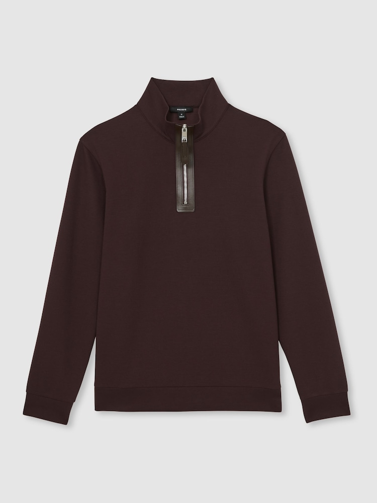Reiss Cherry Red Hale Leather-Placket Interlock Sweatshirt - Image 2 of 5