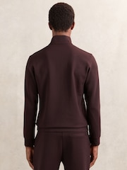 Reiss Cherry Red Hale Leather-Placket Interlock Sweatshirt - Image 4 of 5