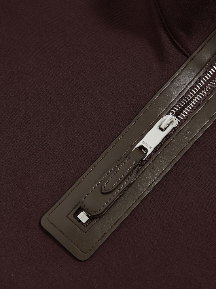 Reiss Cherry Red Hale Leather-Placket Interlock Sweatshirt - Image 5 of 5
