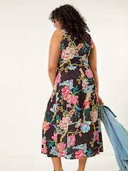 Roman Black Curve Twist Front Floral Print Maxi Dress - Image 3 of 5