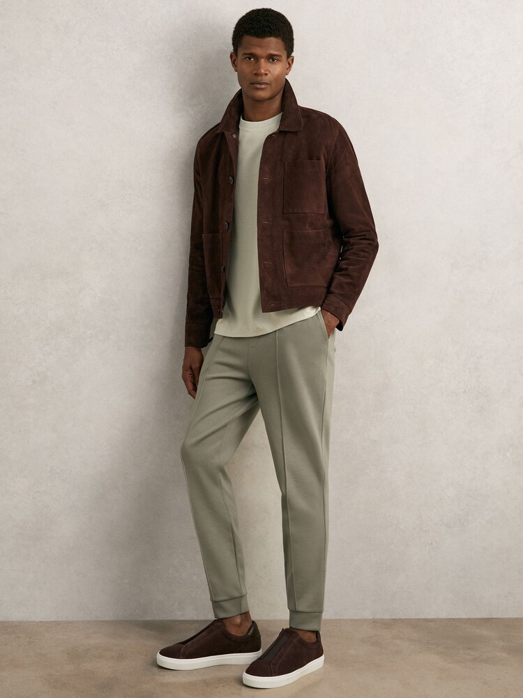 Reiss Dark Sage Green Premier Stretch Jersey Tailored Joggers - Image 2 of 6 Reiss Dark Sage Green Premier Stretch Jersey Tailored Joggers - Image 2 of 6