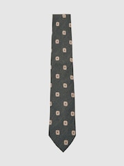 Reiss Forest Green Marco Silk-Wool Square-Medallion Tie - Image 1 of 7