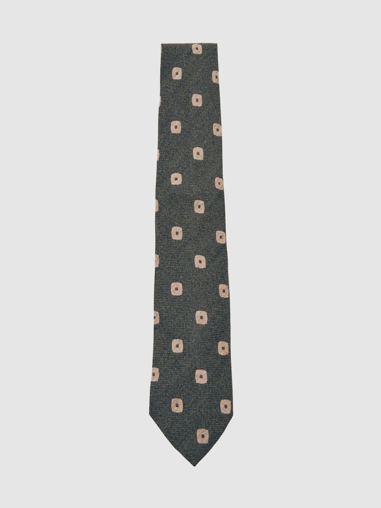 Reiss Forest Green Marco Silk-Wool Square-Medallion Tie - Image 1 of 7