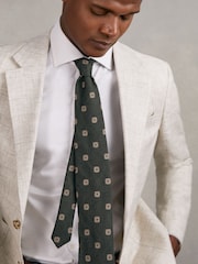 Reiss Forest Green Marco Silk-Wool Square-Medallion Tie - Image 2 of 7