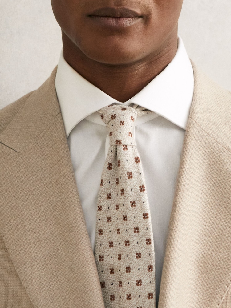 Reiss Oatmeal Melange Tullio Tie - Image 2 of 5